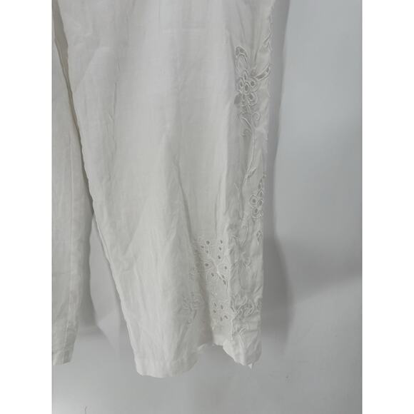 Kaelyn Max Vintage Pants Womens 14 White Canvas Sheer Floral Butterfly Cropped - Picture 4 of 16